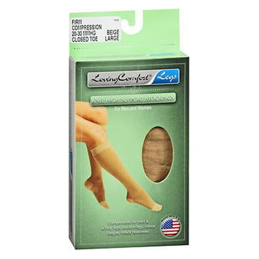 Loving Comfort  Sheer Stockings Knee High Closed Toe Womens 20-30Mmhg Beige Large-