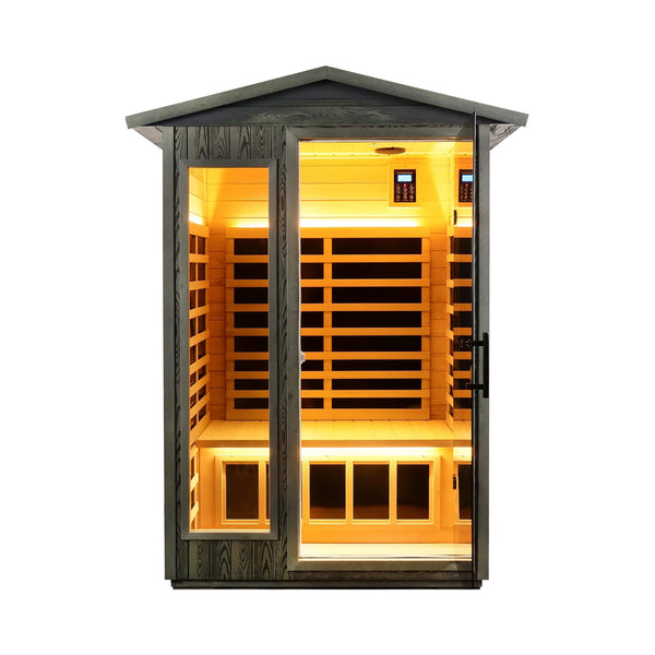 Thermora Premium 2-Person Black Carbonized Walnut Low EMF Far Infrared Outdoor Sauna With Bluetooth Audio And LED Lighting (SAK16850)